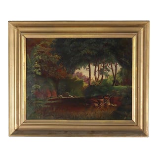 Antique Hudson River School Oil on Canvas Landscape Painting C1900 For Sale