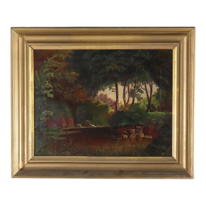 Antique Hudson River School Oil on Canvas Landscape Painting C1900