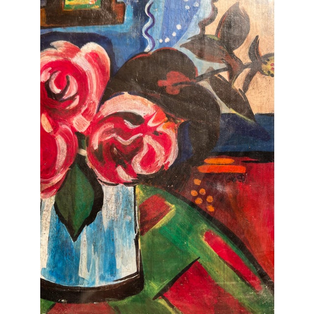 German Expressionist Artist, Still Life with Vase of Flowers, Oil Tempera on Panel, 20th Century, Framed For Sale - Image 12 of 15