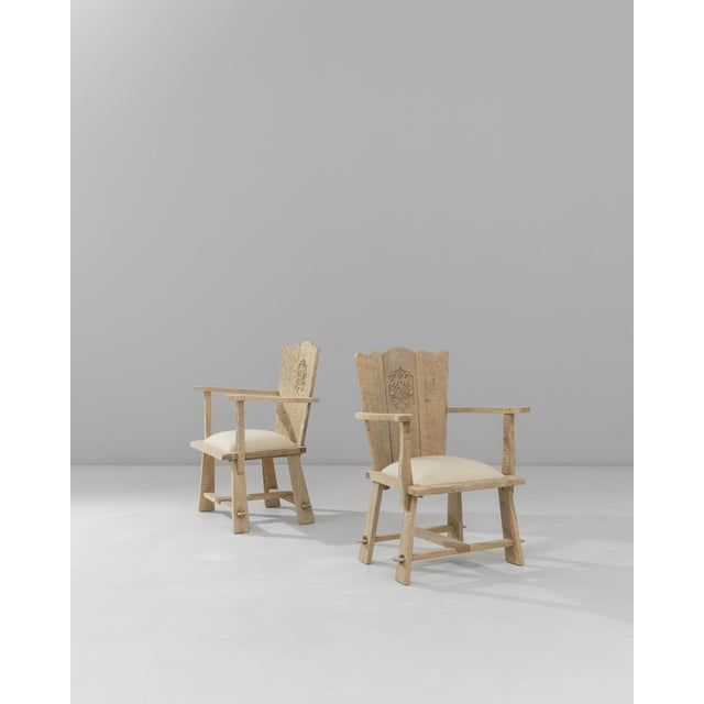 1970s French Carved Oak Armchairs With Upholstered Seats - A Pair For Sale - Image 18 of 18