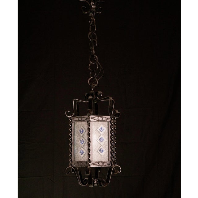 Vintage Italian Iron and Glass Lantern, 1960s For Sale - Image 4 of 10