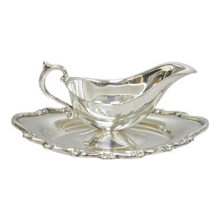 Vintage Fb Rogers Silver Plated Victorian Gravy Sauce Boat W/ Attached Dish For Sale