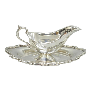Vintage Fb Rogers Silver Plated Victorian Gravy Sauce Boat W/ Attached Dish