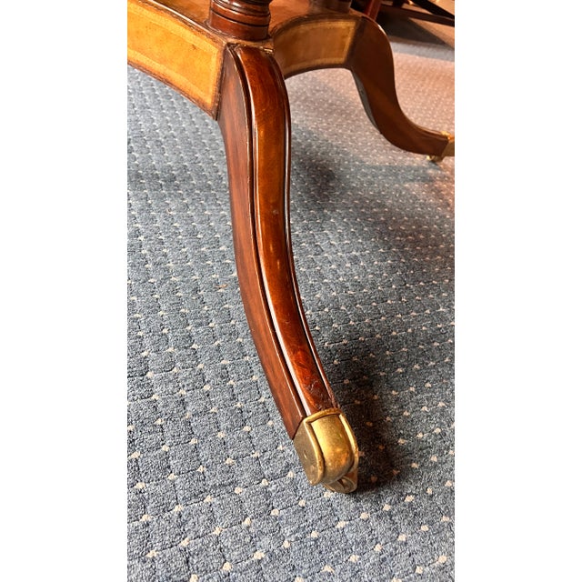 Brown Maitland-Smith Furniture￼ Georgian Style Round Dining Table With Tooled Leather Top For Sale - Image 8 of 13
