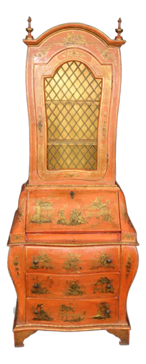 Fine Red Chinoiserie Gold Leaf Italian-Made Rococo Venetian Secretary Desk