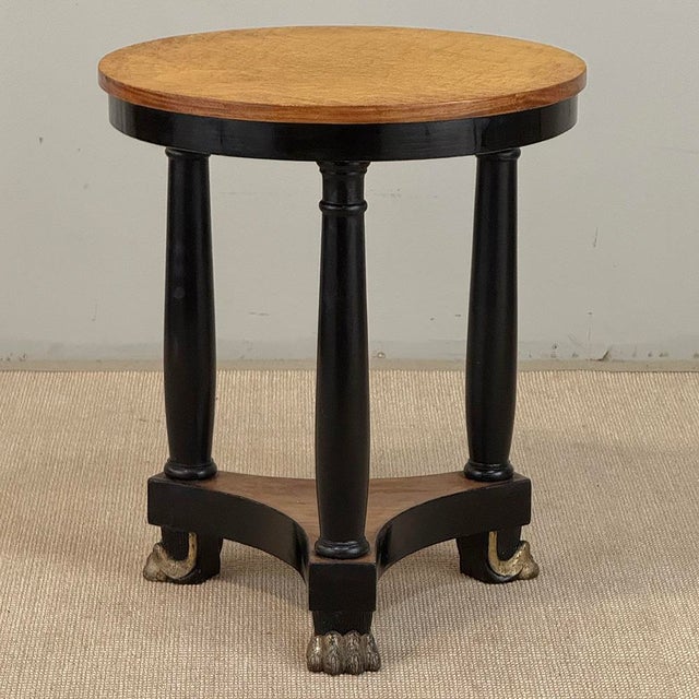Art Deco French Art Deco Period Empire Style Round End Table With Birdseye Maple Top For Sale - Image 3 of 18