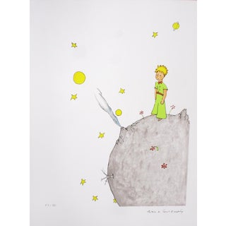 2008 Antoine De Saint Exupery 'The Little Prince on His Asteroid B 612' Modernism Gray,Gold,White,Yellow,Pastel Lithograph For Sale