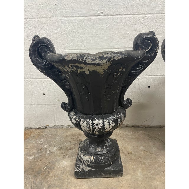 Pair of Large 31" Mid-Century Cast Stone Campana Garden Urns - Asheville Estate Rescue For Sale In Mobile - Image 6 of 12