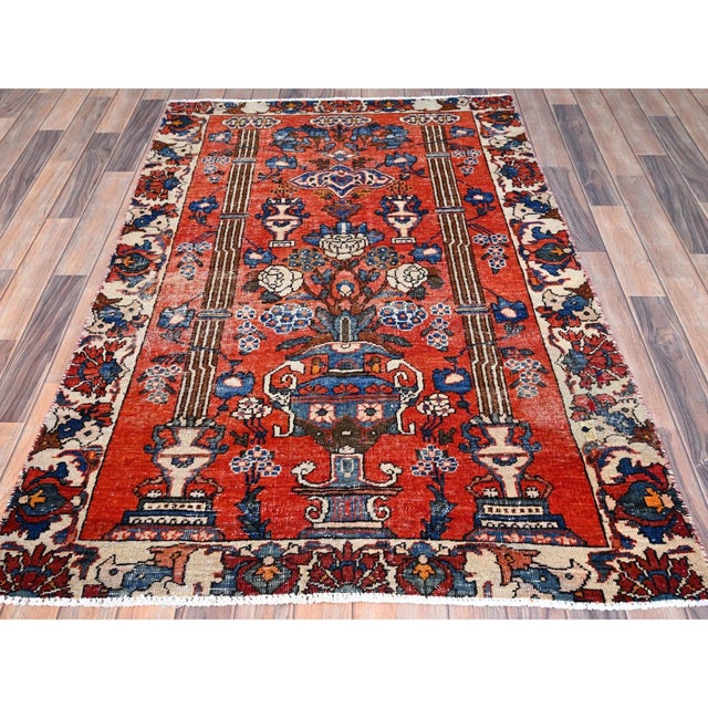 Traditional 1960 Red Hand Knotted Old Persian Bakhtiari Professionally Cleaned Soft Wool Rug For Sale - Image 3 of 7