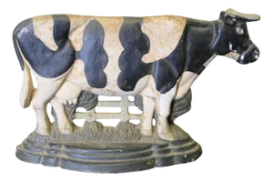 Cold Painted Cast Iron Cow Door Stop, 1900s