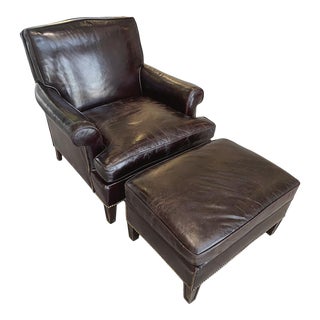 Early 20th Century Leather Armchair and Ottoman For Sale