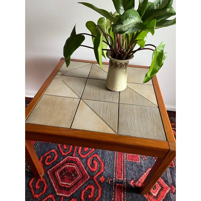 Mid Century Modern Danish Side Table W/ Tile Inlay by Gangso Mobler. C 1970s Dimensions: 27" x 27" x 18.5"H