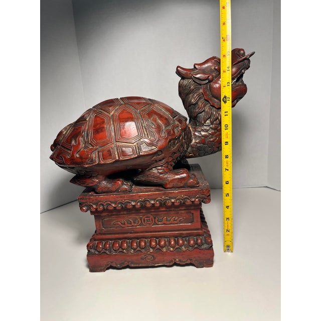Pair of Late 19th Century Hand Carved Wood Antique Chinese Longgui Dragons Aka Dragon Turtles For Sale - Image 12 of 12
