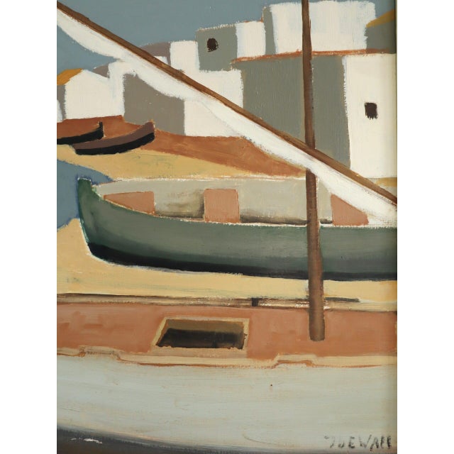 1958 Mid-Century Modern 'Quiet Mooring' Vintage Swedish Coastal Landscape Oil Painting, Framed For Sale - Image 11 of 12