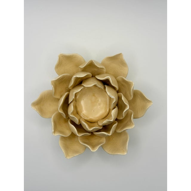 2020s Handcrafted Lotus Flower Ceramic Pillar Candle Holder For Sale - Image 5 of 6