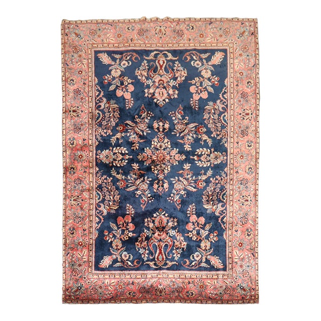 Navy Sarouk Floral Accent Rug no. j5217 For Sale