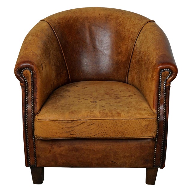 Vintage Dutch Cognac Colored Leather Club Chair For Sale