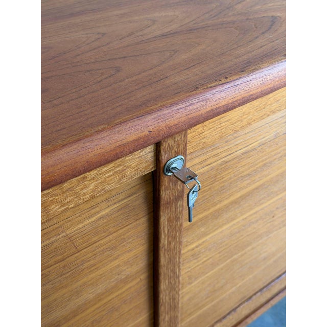 Dyrlund Teak Credenza Storage Buffet Sideboard Filing Cabinet Tambour Doors Denmark 1970s For Sale - Image 10 of 13