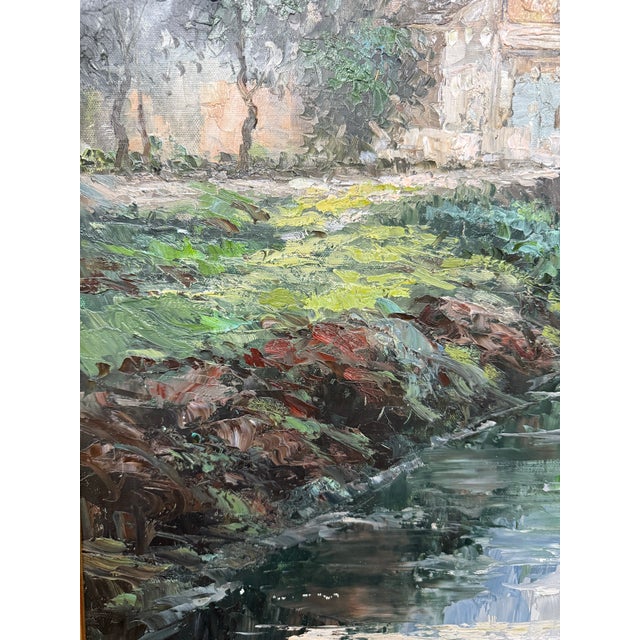 Wood 20th Century C. Giliano Parisian River Cityscape Framed Oil Painting For Sale - Image 7 of 12