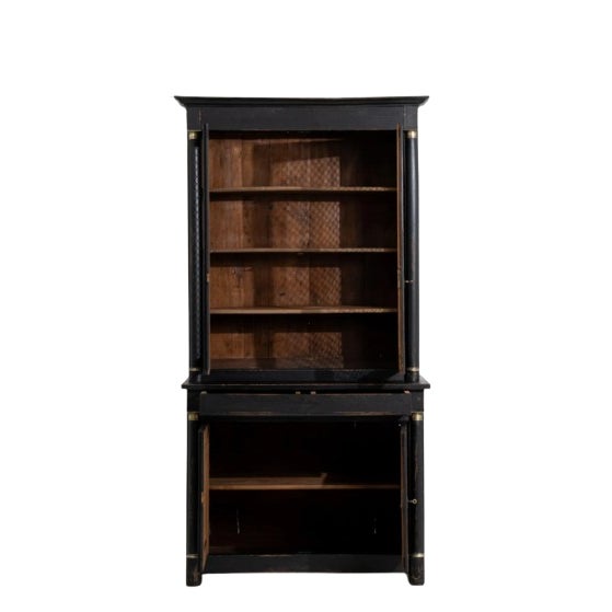 Black Patinated Louis Philippe Cabinet with Mesh Screen Doors, Antique, France, 19th Century For Sale