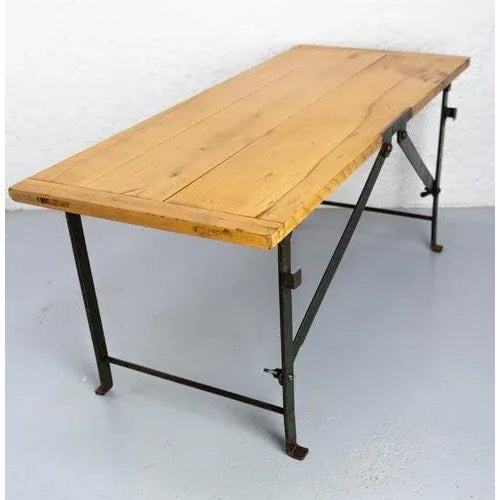 Metal French Foldable Coffee Table in Poplar and Iron, 1970s For Sale - Image 7 of 10