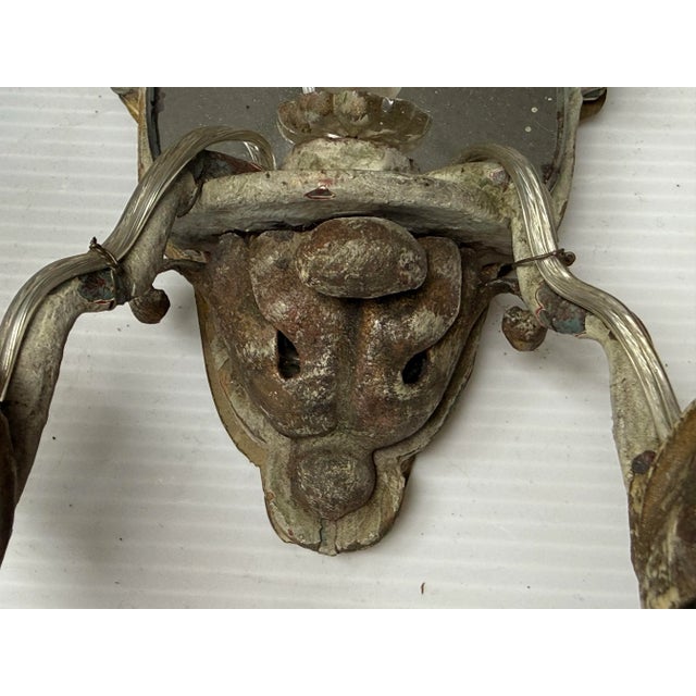 Antique Early 20th Century Etched Mirror Dual Arm Wall Sconces, Pair For Sale - Image 10 of 12