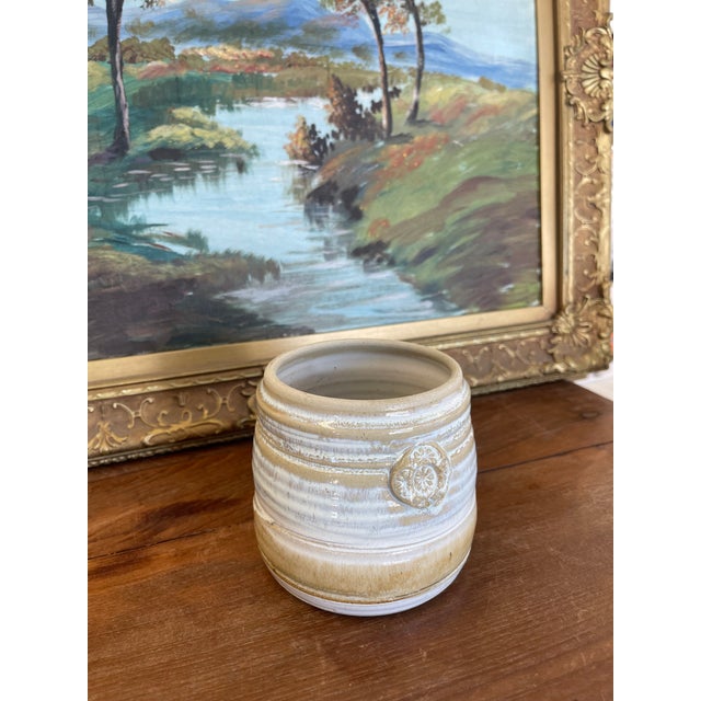 1970s 1970s Signed Studio Pottery Stoneware Vessel by Freeburg With Embossed Medallion For Sale - Image 5 of 9