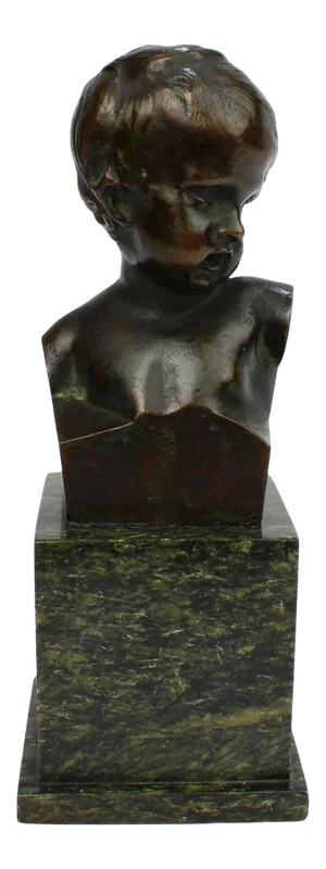 Small Antique Bronze Bust of a Child after Jean-Antoine Houdon