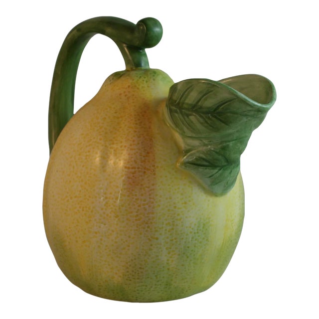Mid 20th Century Sculpted Hand Painted Ceramic Pear Pitcher For Sale