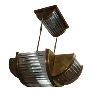 Vintage Art Deco Skyscraper Rod Ship Chandelier Fixture in Brass & Glass
