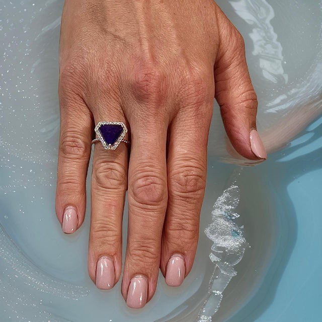 Traditional Natural Sapphire Diamond Ring 6.5 14k W Gold 5.84 TCW Certified For Sale - Image 3 of 12