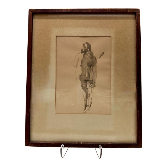 Robert Henry Nude Figural Study 1963 Ink Wash Drawing Framed For Sale