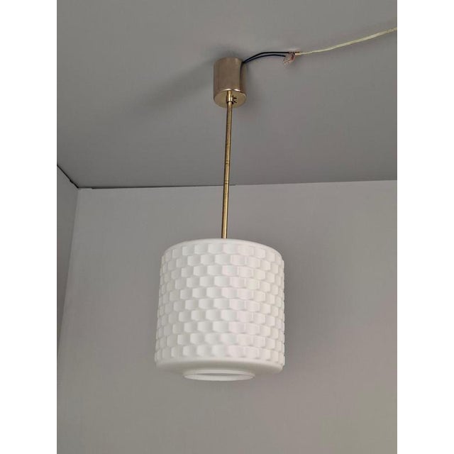 Mid-Century Modern Pendant Lamp in Textured Glass and Brass, Czechoslovakia, 1970s For Sale - Image 12 of 18