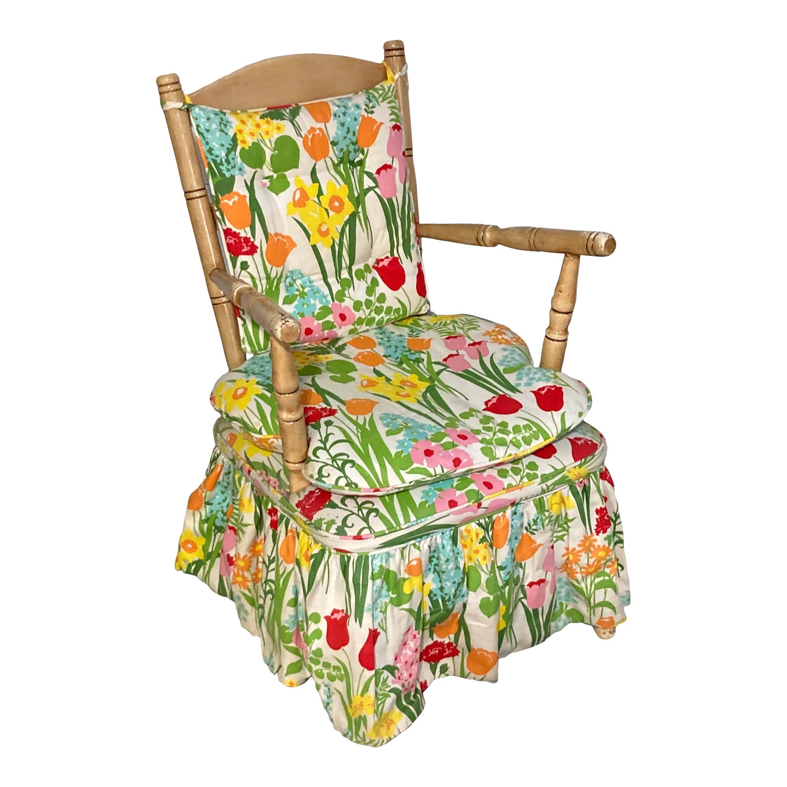 1950s Spring Loaded Cricket Rocker Chair Upholstered in a Spring Bulbs ...