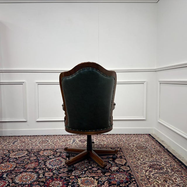 Chesterfield Office Chair in Green Leather For Sale - Image 4 of 10