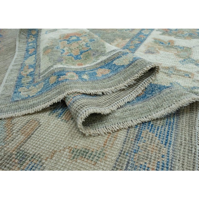 Textile Blue & Brown Turkish Oushak Rug 6'11" x 9'9" For Sale - Image 7 of 9