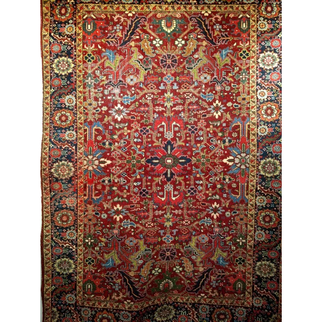 Textile Vintage Persian Heriz Serapi Rug, Hand-Knotted Wool, All-Over Geometric Pattern, Red & Navy, 7x10 For Sale - Image 7 of 14