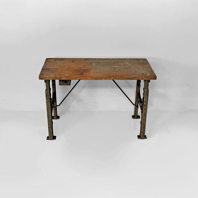 Industrial Vintage Italian Industrial Wooden and Cast Iron Console, 1800s For Sale - Image 3 of 18