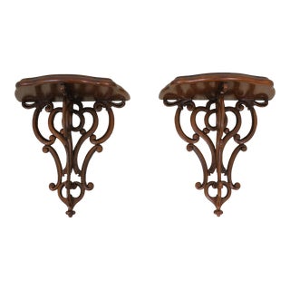 Pair Solid Mahogany Regency Style Wall Bracket Shelves For Sale