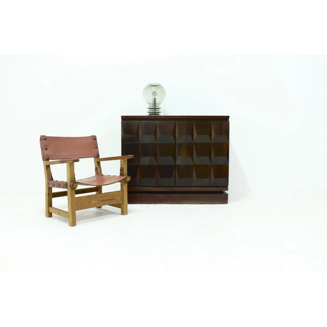 Brutalist Armchair in Pine and Cognac Leather, 1960s For Sale - Image 10 of 11