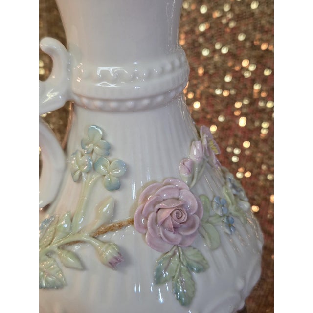 Late 20th Century Large 9" Vintage Belleek Aberdeen Ewer W/ Applied Flowers For Sale In Philadelphia - Image 6 of 18