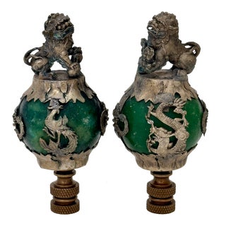 Chinese Foo Dog Lamp Finials - a Pair For Sale