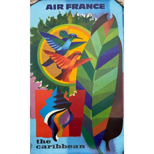 Air France – The Caribbean Original Vintage Travel Poster by Jacques Nathan-Garamond, c. 1960s Printed in France | Vibrant...