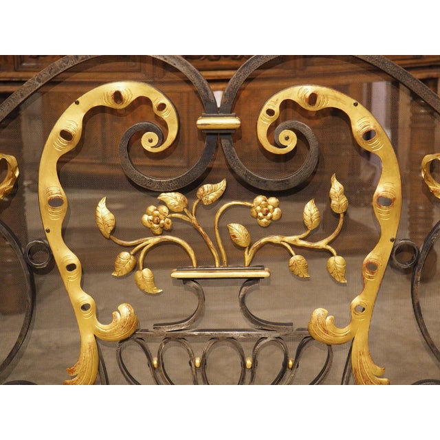 1950s French Wrought Iron Firescreen With Gilt Highlights, Signed Bataillars For Sale - Image 4 of 18