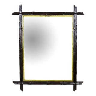 Black Forest Hand-Carved Mirror with Gilt Bar, Austria, 1880s For Sale