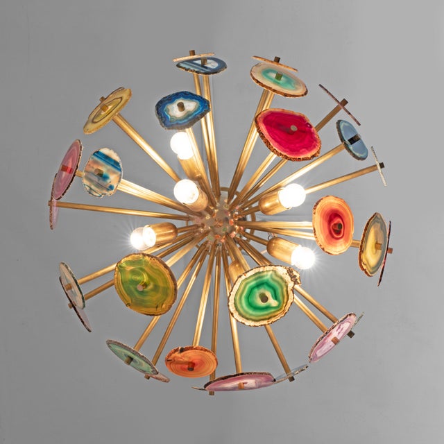 Sputnik Italian Ceiling Lamp with Agate Stone Sections and Brass, 2000 For Sale - Image 9 of 10