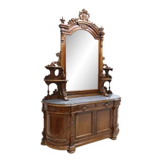 1900's MIrrored, Carved Wood, Monumental, Renaissance Revival Sideboard For Sale