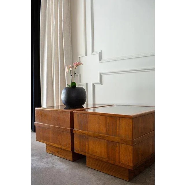 Vintage 1970s Monumental Pedestal Side Tables With Cane and Smoked Glass Top, Pair For Sale - Image 4 of 8