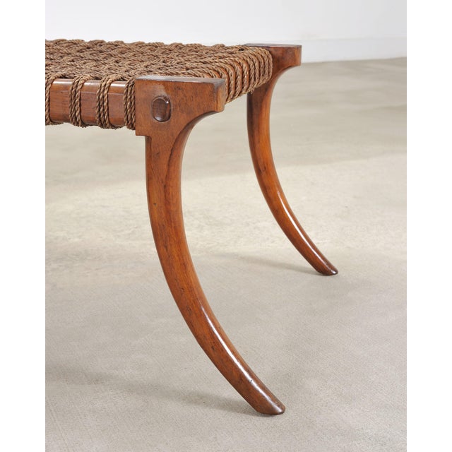Pair of Robsjohn-Gibbings Style Walnut Klismos Rope Benches For Sale - Image 9 of 18
