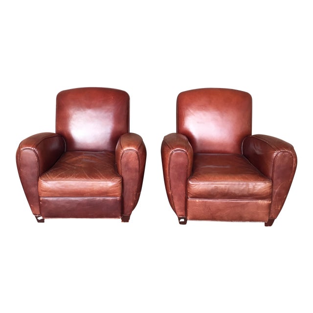 Saddle Brown Leather Club Chairs A Pair Chairish